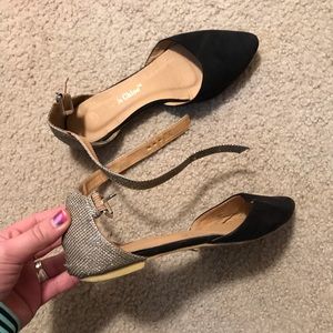 Black flats with sparkly heel